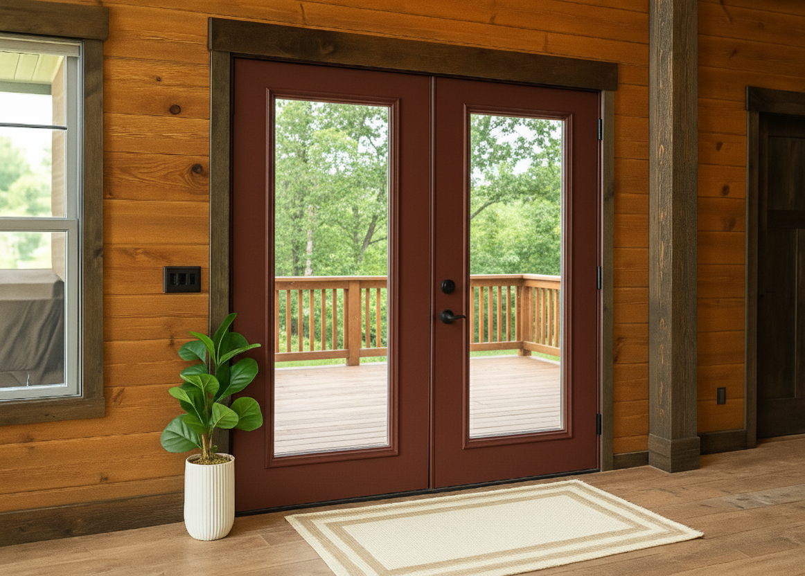 ProVia Legacy Steel 20GA Heavy Duty Patio Double Door Downsized 72x80 Mountain Berry Red/Mountain Berry Red Double Pane Low-E W Argon Gas - Doors and Beyond