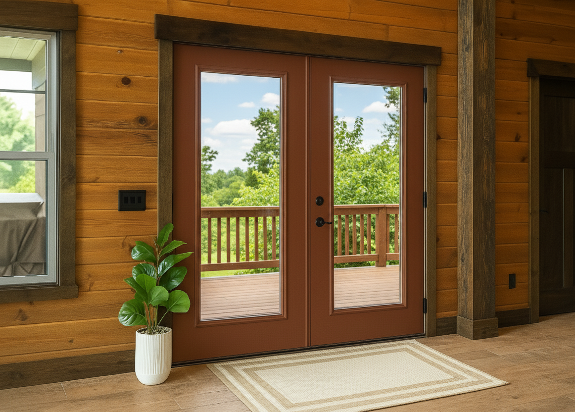 ProVia Legacy Steel 20GA Heavy Duty Patio Double Door Downsized 72x80 Autumn Red/Autumn Red Double Pane Low-E W Argon Gas - Doors and Beyond