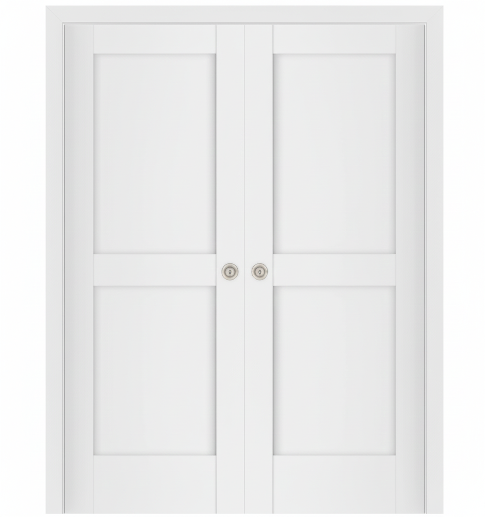 Nova Stile 024 Soft White Laminated Modern Double Pocket Door - Doors and Beyond