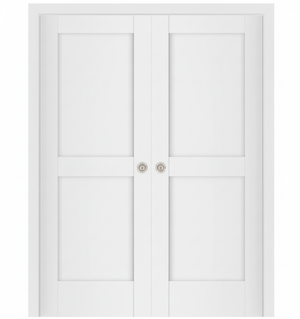 Nova Stile 024 Soft White Laminated Modern Double Pocket Door - Doors and Beyond