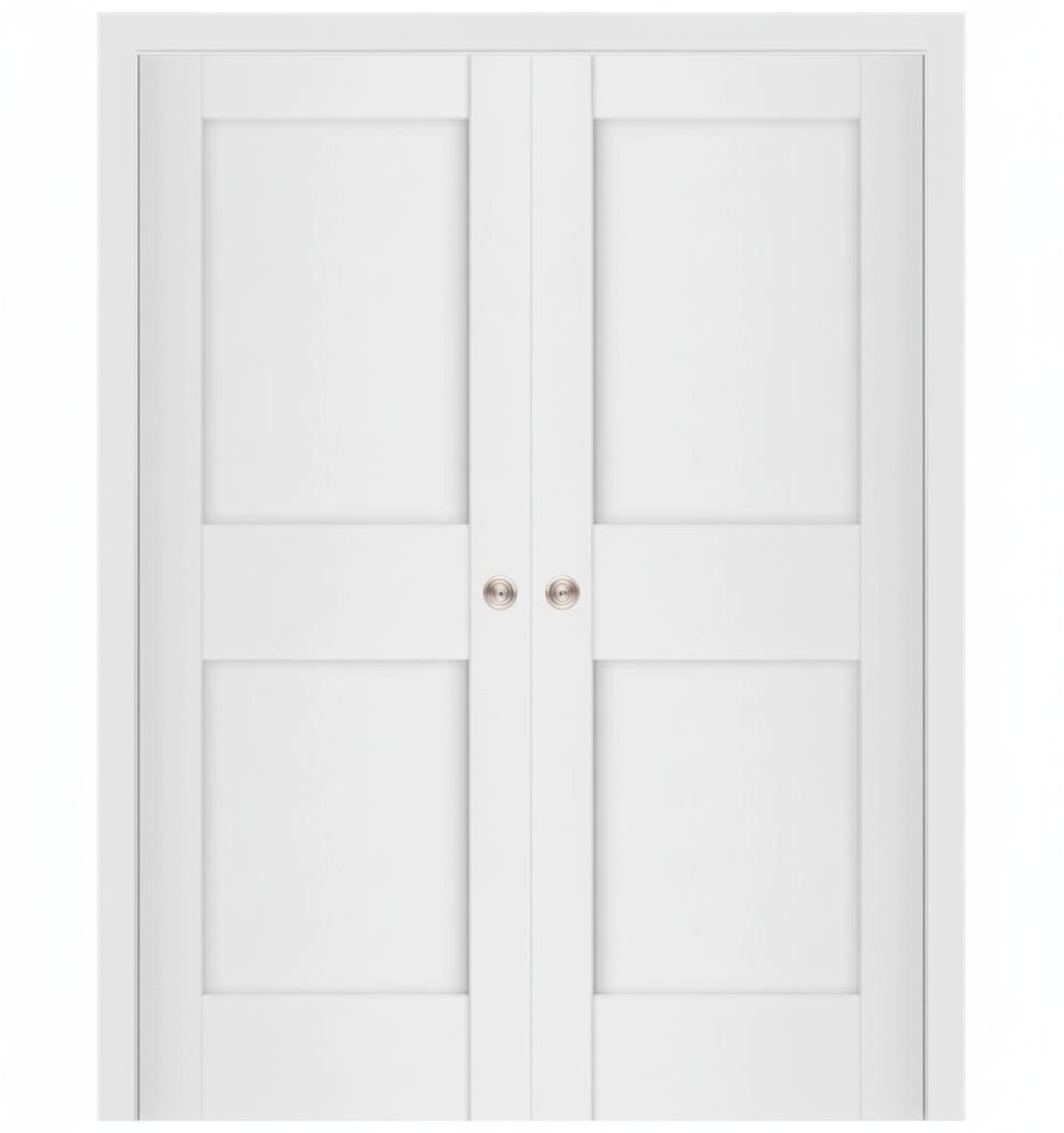 Nova Stile 023 Soft White Laminated Modern Double Pocket Door - Doors and Beyond