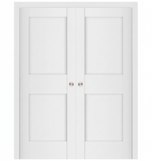 Nova Stile 023 Soft White Laminated Modern Double Pocket Door - Doors and Beyond