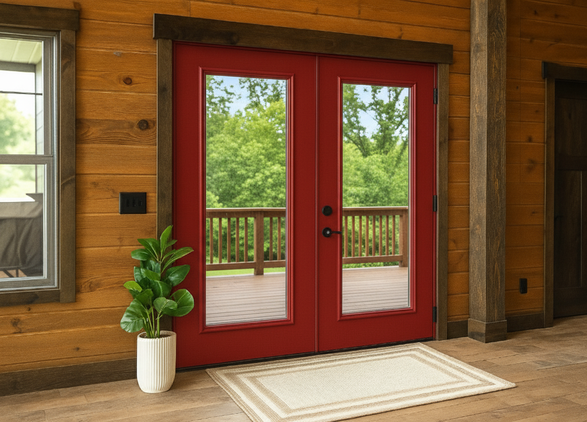 ProVia Legacy Steel 20GA Heavy Duty Patio Double Door Downsized 72x80 Vallis Red/Vallis Red Double Pane Low-E W Argon Gas - Doors and Beyond