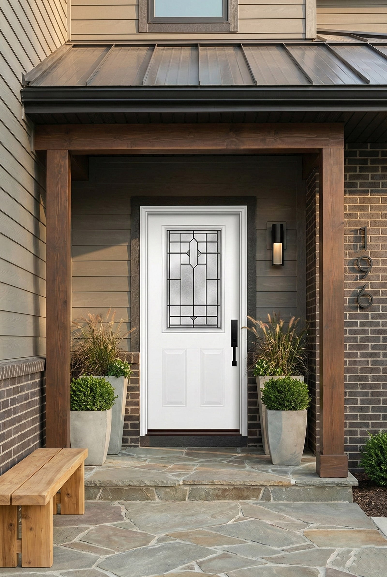 ProVia Legacy Single Entry Door 430 Style Brookhaven Decorative Glass with Patina Caming and Low-E - Doors and Beyond