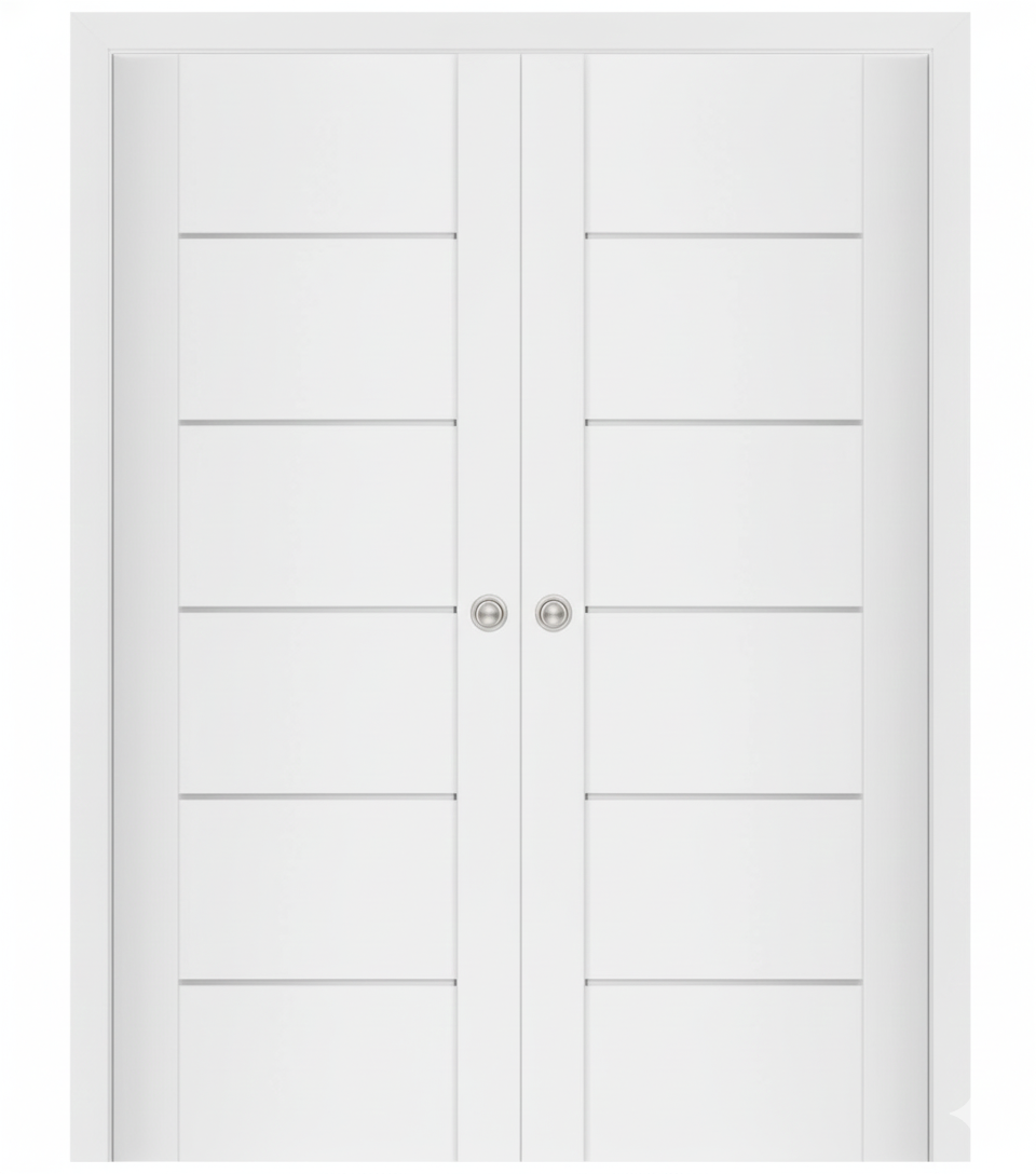 Nova Stile 009 Soft White Laminated Modern Double Pocket Door - Doors and Beyond