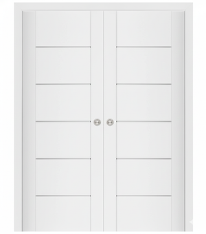 Nova Stile 009 Soft White Laminated Modern Double Pocket Door - Doors and Beyond