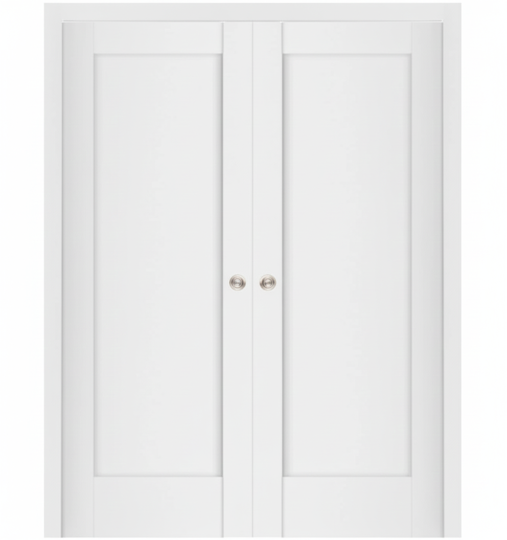 Nova Stile 059 Soft White Laminated Modern Double Pocket Door - Doors and Beyond