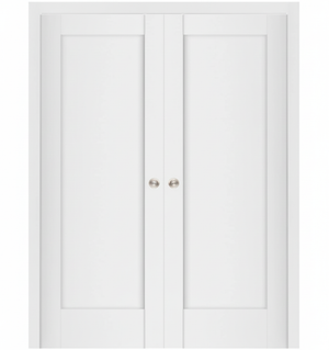 Nova Stile 059 Soft White Laminated Modern Double Pocket Door - Doors and Beyond