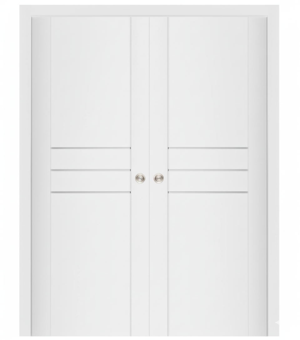Nova Stile 005 Soft White Laminated Modern Double Pocket Door - Doors and Beyond