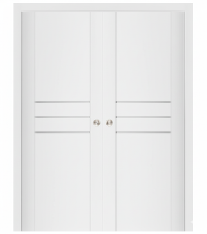 Nova Stile 005 Soft White Laminated Modern Double Pocket Door - Doors and Beyond