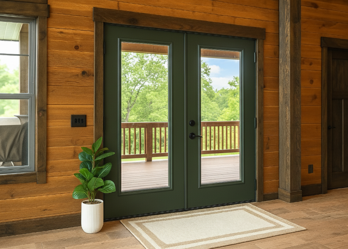 ProVia Legacy Steel 20GA Heavy Duty Patio Double Door Downsized 72x80 Evergreen/Evergreen Double Pane Low-E W Argon Gas - Doors and Beyond