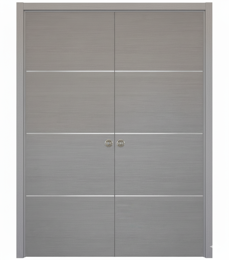 Nova HG008 Silver Wood Laminated Modern Double Pocket Door - Doors and Beyond