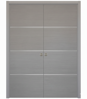 Nova HG008 Silver Wood Laminated Modern Double Pocket Door - Doors and Beyond