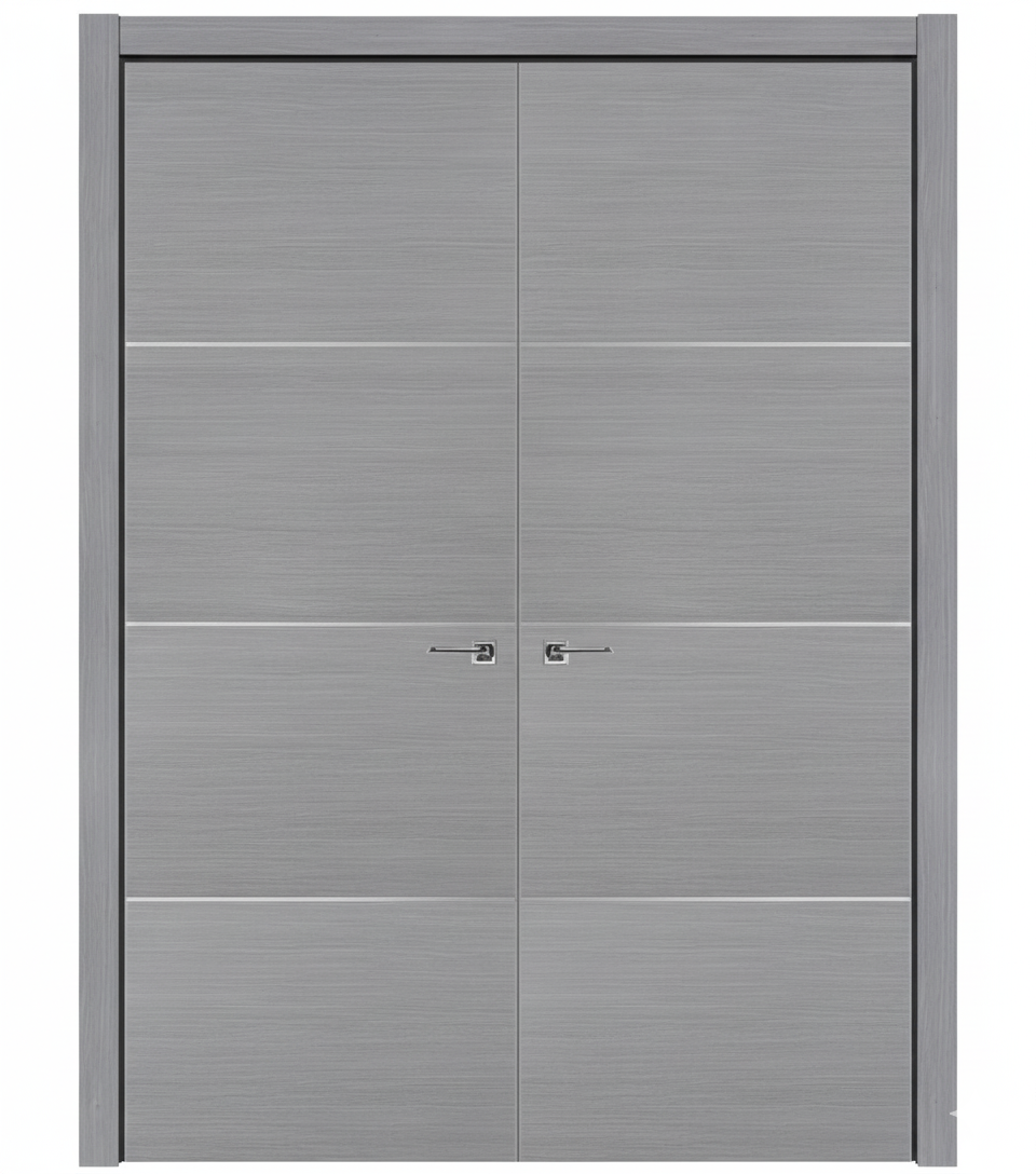 Nova HG008 Silver Wood Laminated Modern Double Pre-Hung Door - Doors and Beyond