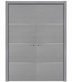 Nova HG008 Silver Wood Laminated Modern Double Pre-Hung Door - Doors and Beyond
