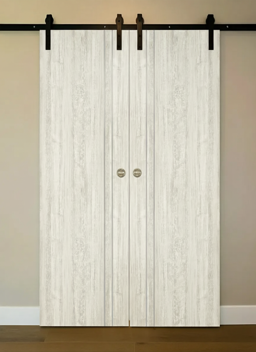 Nova HG002 Light Aloe Wood Laminated Modern Double Barn Door - Doors and Beyond