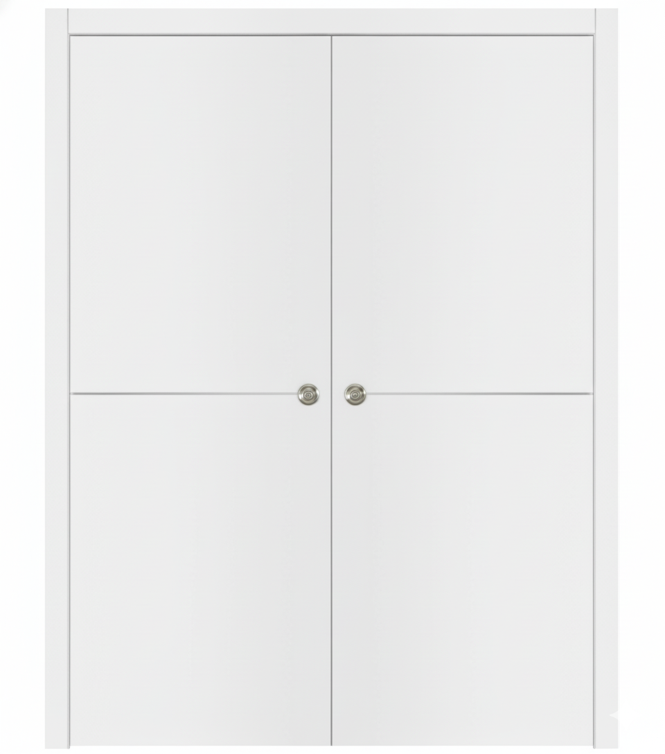 Nova Glam Pro 007 Soft White Laminated Modern Double Pocket Door - Doors and Beyond