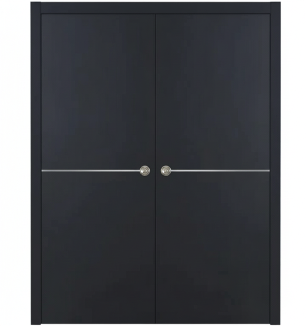 Nova Glam Pro 007 Soft Black Laminated Modern Double Pocket Door - Doors and Beyond
