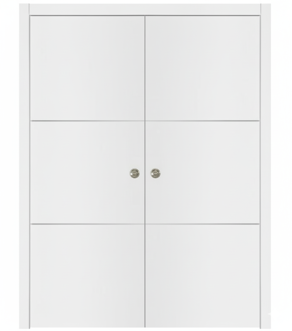 Nova Glam Pro 006 Soft White Laminated Modern Double Pocket Door - Doors and Beyond