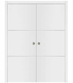 Nova Glam Pro 006 Soft White Laminated Modern Double Pocket Door - Doors and Beyond