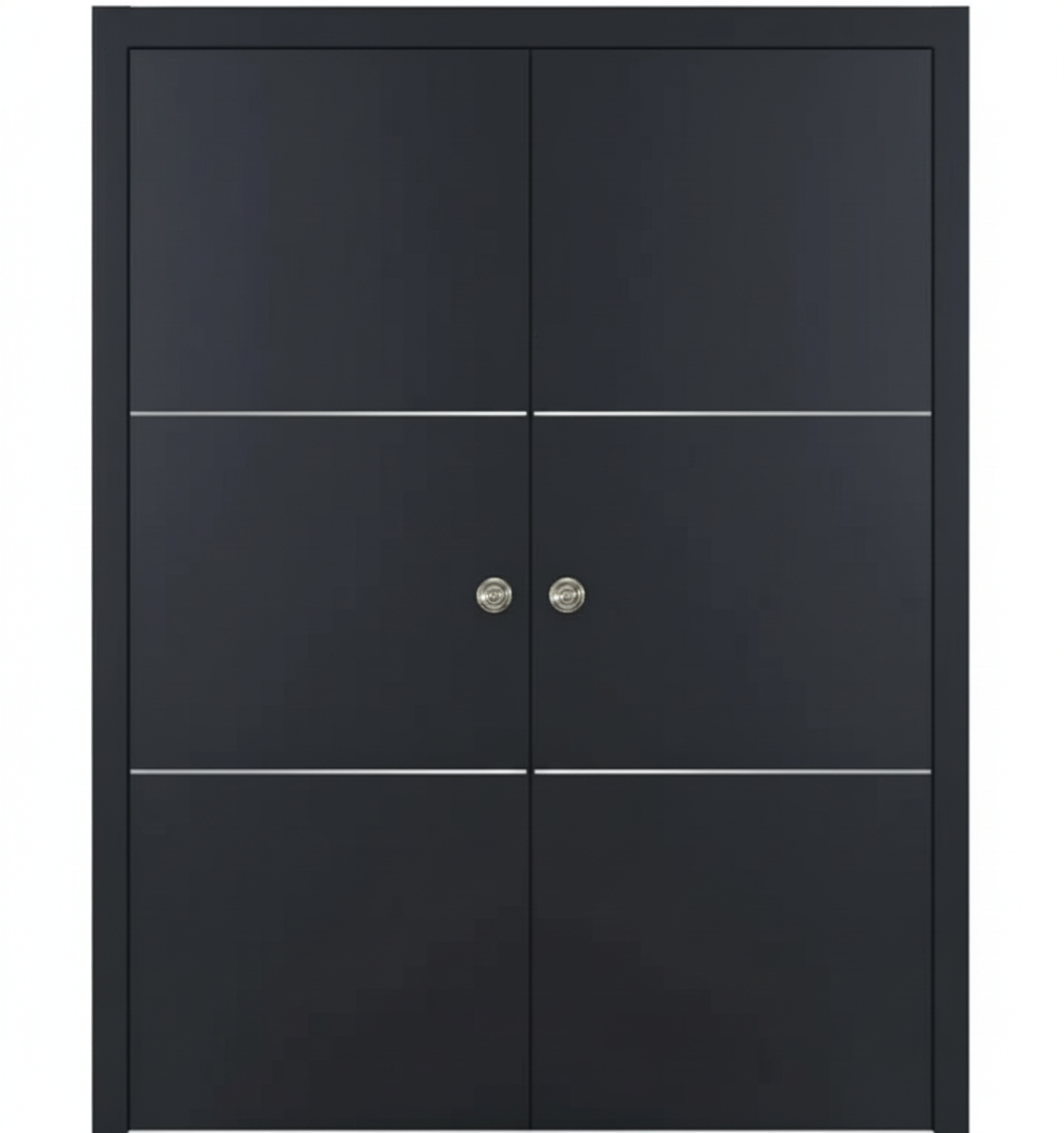Nova Glam Pro 006 Soft Black Laminated Modern Double Pocket Door - Doors and Beyond