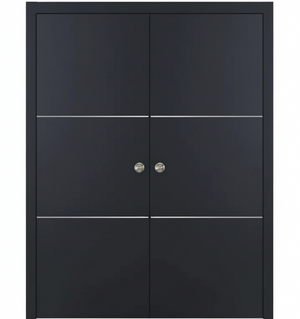 Nova Glam Pro 006 Soft Black Laminated Modern Double Pocket Door - Doors and Beyond