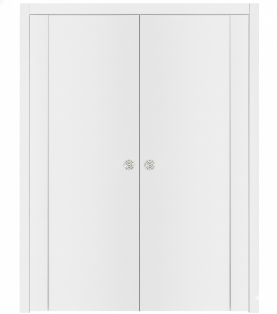 Nova Glam Pro 005 Soft White Laminated Modern Double Pocket Door - Doors and Beyond