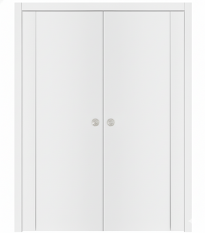 Nova Glam Pro 005 Soft White Laminated Modern Double Pocket Door - Doors and Beyond