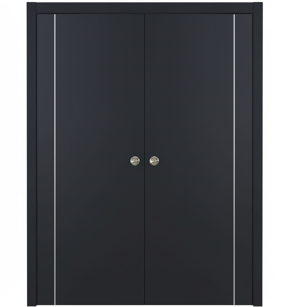 Nova Glam Pro 005 Soft Black Laminated Modern Double Pocket Door - Doors and Beyond