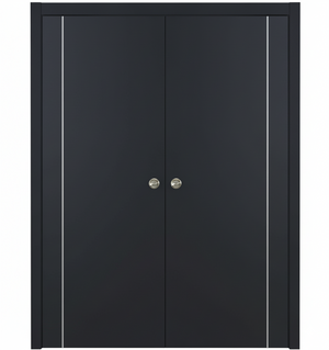 Nova Glam Pro 005 Soft Black Laminated Modern Double Pocket Door - Doors and Beyond