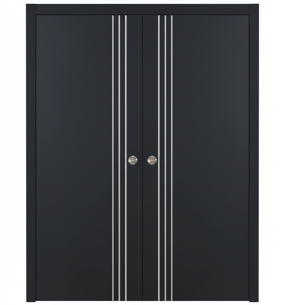 Nova Glam Pro 004 Soft Black Laminated Modern Double Pocket Door - Doors and Beyond