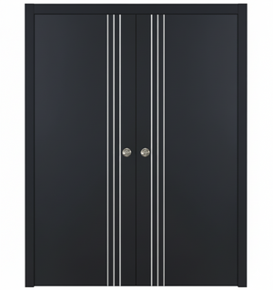 Nova Glam Pro 004 Soft Black Laminated Modern Double Pocket Door - Doors and Beyond
