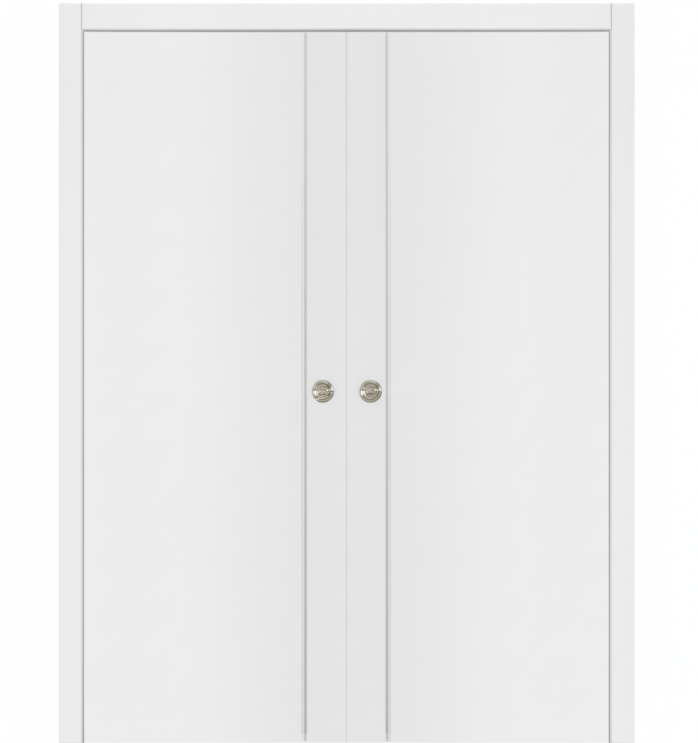 Nova Glam Pro 003 Soft White Laminated Modern Double Pocket Door - Doors and Beyond