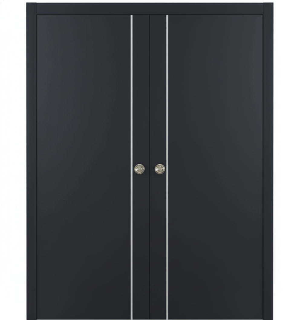 Nova Glam Pro 003 Soft Black Laminated Modern Double Pocket Door - Doors and Beyond