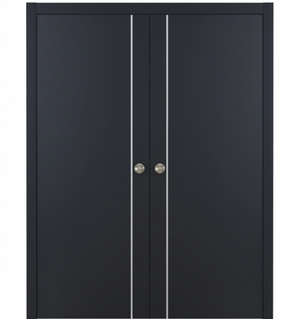 Nova Glam Pro 003 Soft Black Laminated Modern Double Pocket Door - Doors and Beyond