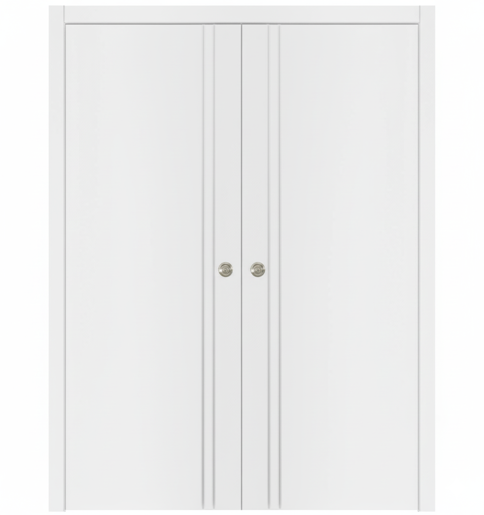 Nova Glam Pro 002 Soft White Laminated Modern Double Pocket Door - Doors and Beyond