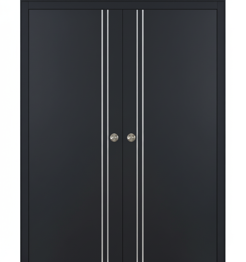 Nova Glam Pro 002 Soft Black Laminated Modern Double Pocket Door - Doors and Beyond