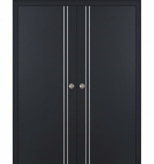 Nova Glam Pro 002 Soft Black Laminated Modern Double Pocket Door - Doors and Beyond