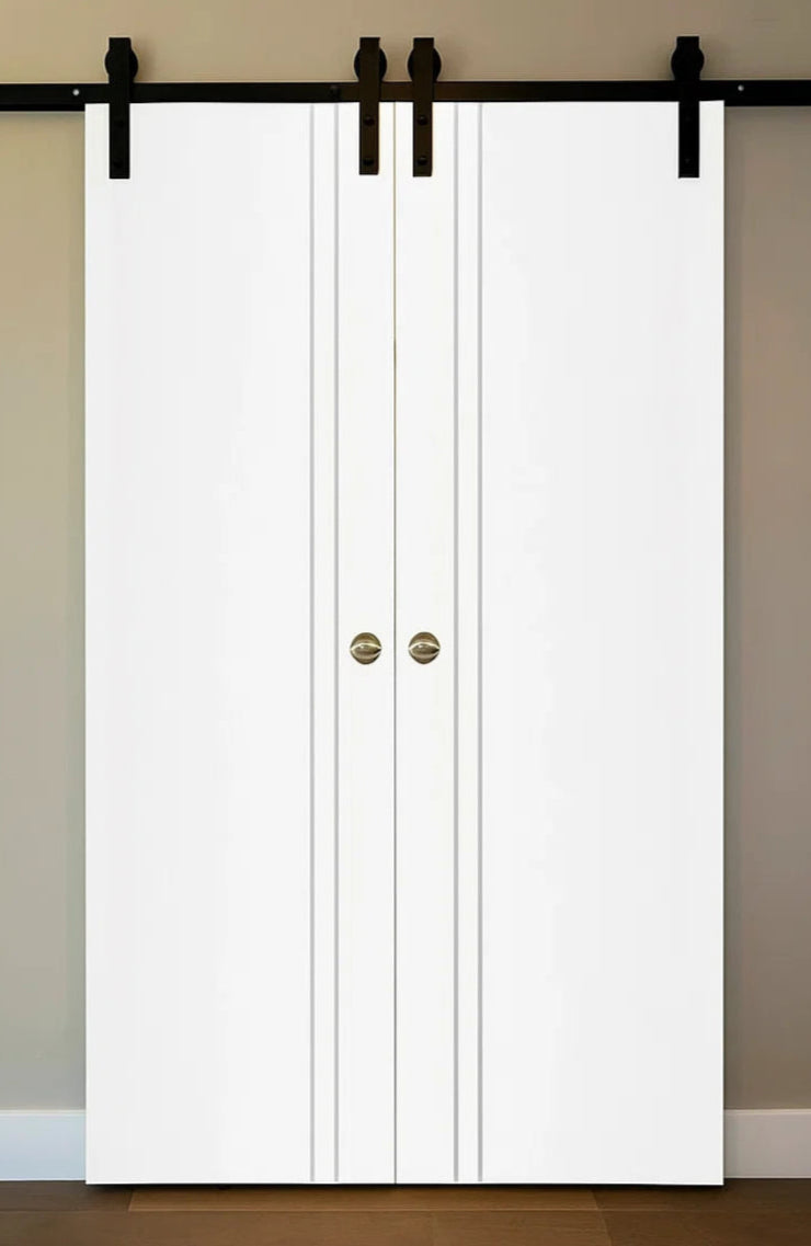 Nova Glam Pro 002 Soft White Laminated Modern Double Barn Door - Doors and Beyond