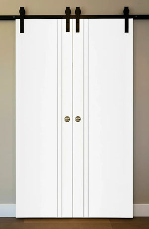 Nova Glam Pro 002 Soft White Laminated Modern Double Barn Door - Doors and Beyond