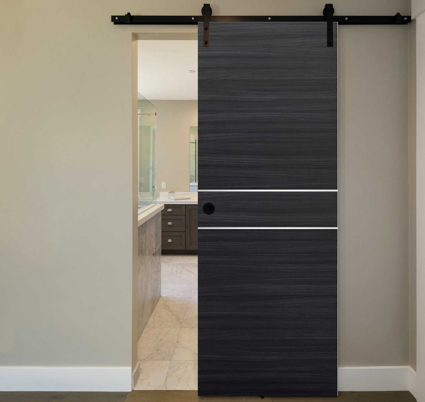 Nova 2HC Braga Blu Matrix Laminated Modern Barn Door - Doors and Beyond
