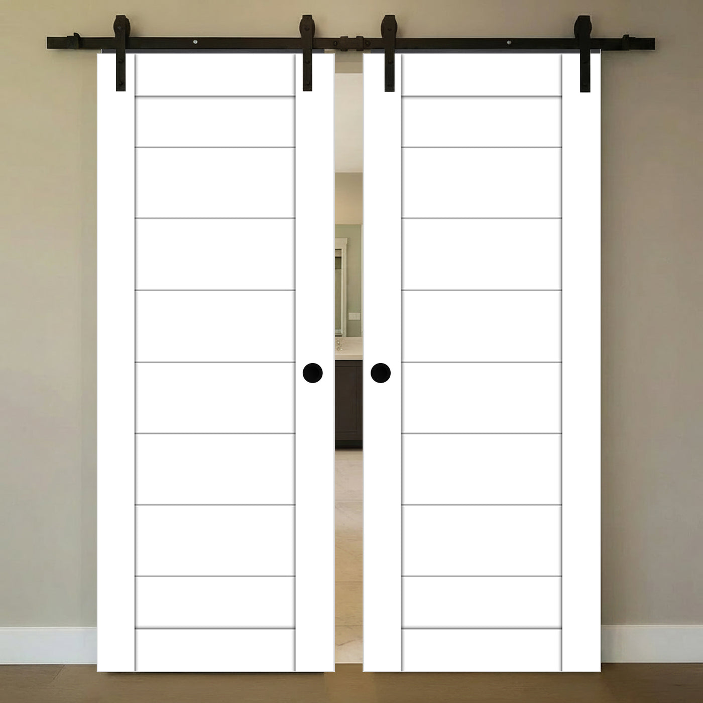 Nova Domino 02 Soft White Laminated Modern Double Barn Door