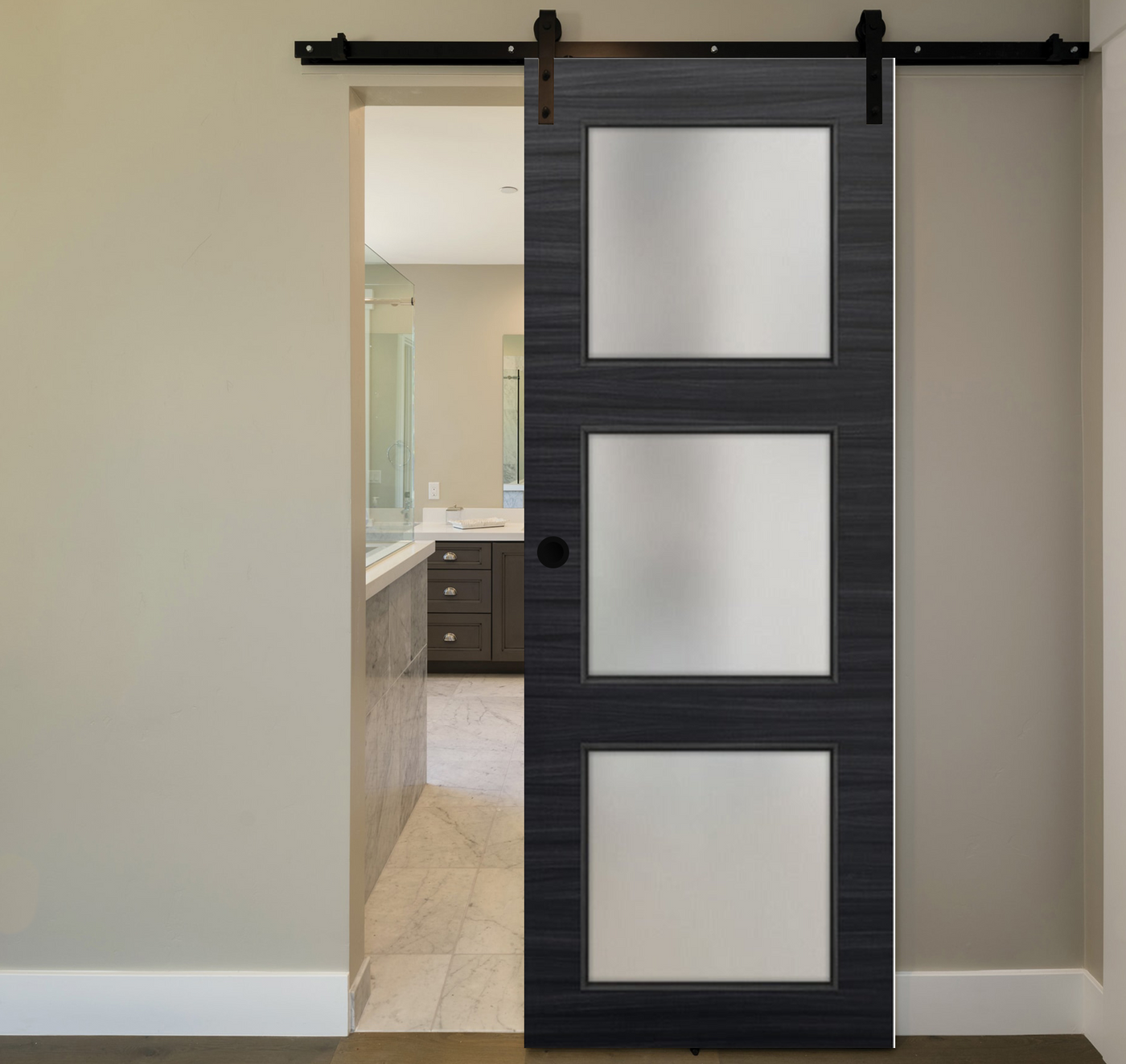 Nova 3-Lite Braga Blu Matrix Laminated Modern Barn Door - Doors and Beyond