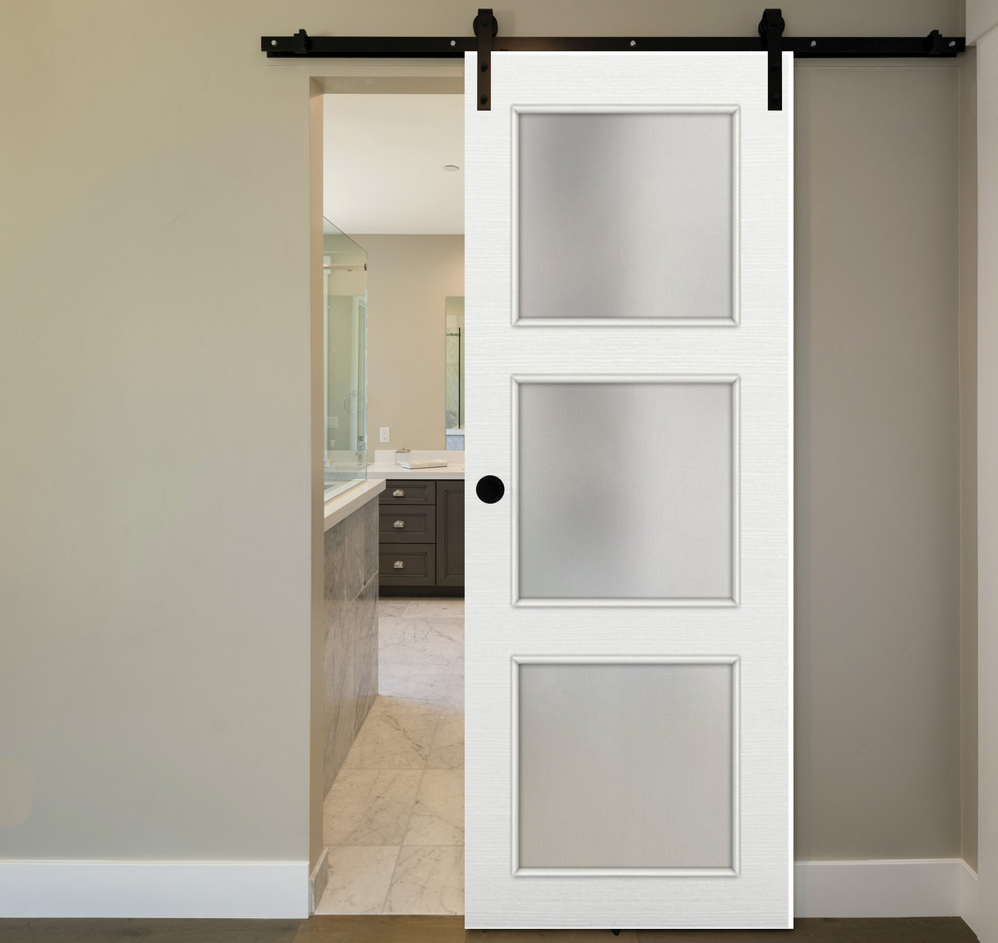 Nova 3-Lite Braga Bianco Matrix Laminated Modern Barn Door - Doors and Beyond
