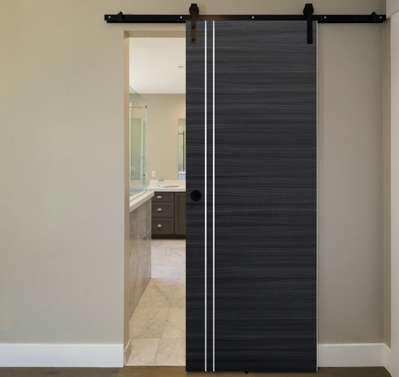 Nova 2V Braga Blu Matrix Laminated Modern Barn Door - Doors and Beyond