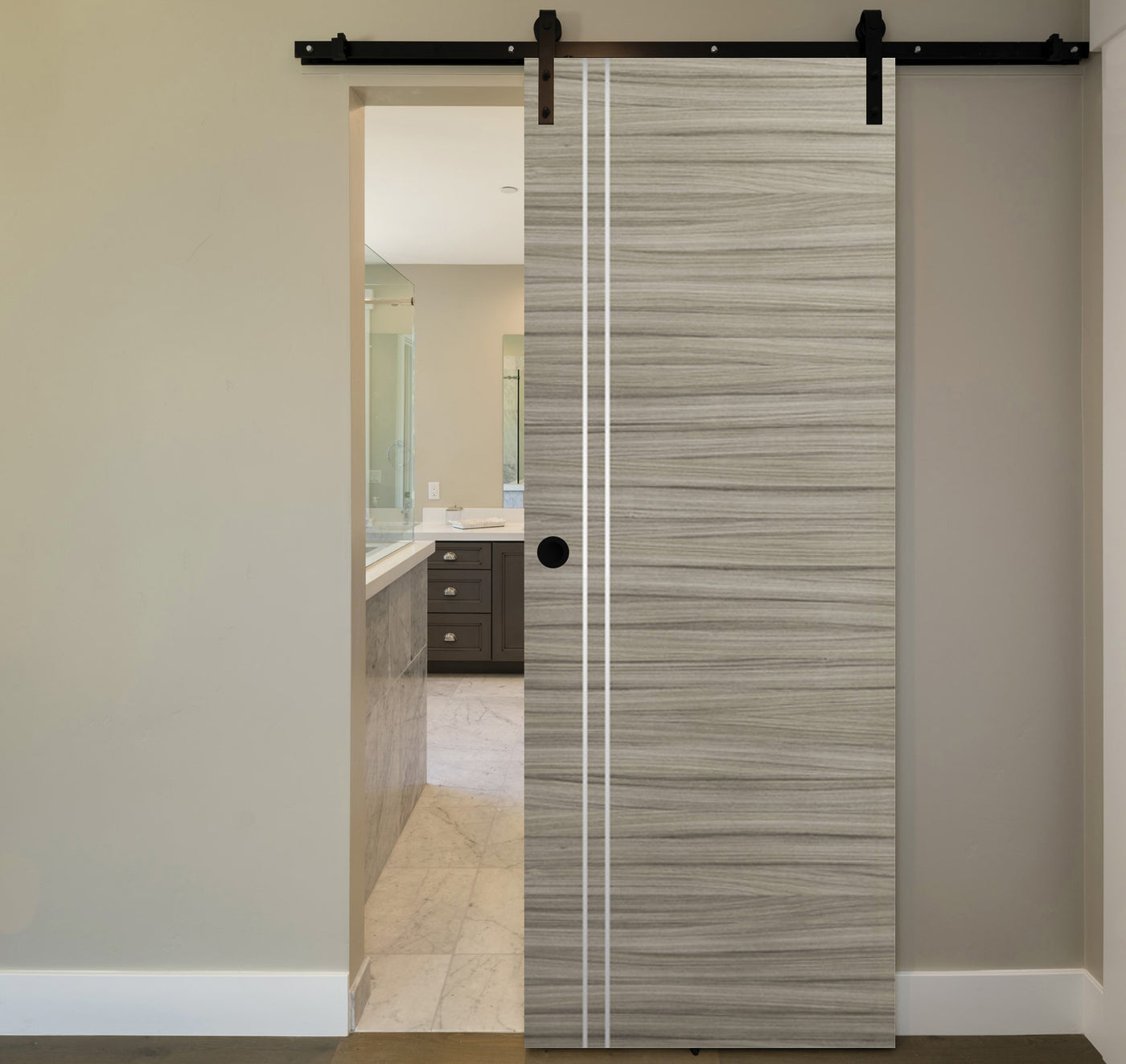 Nova 2V Braga Palissandro Matrix Laminated Modern Barn Door - Doors and Beyond