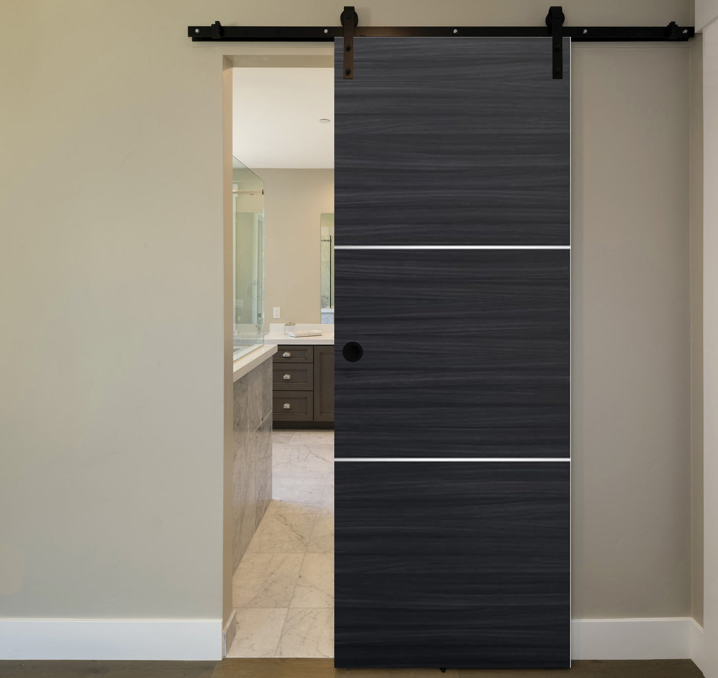 Nova 2H Braga Blu Matrix Laminated Modern Barn Door - Doors and Beyond