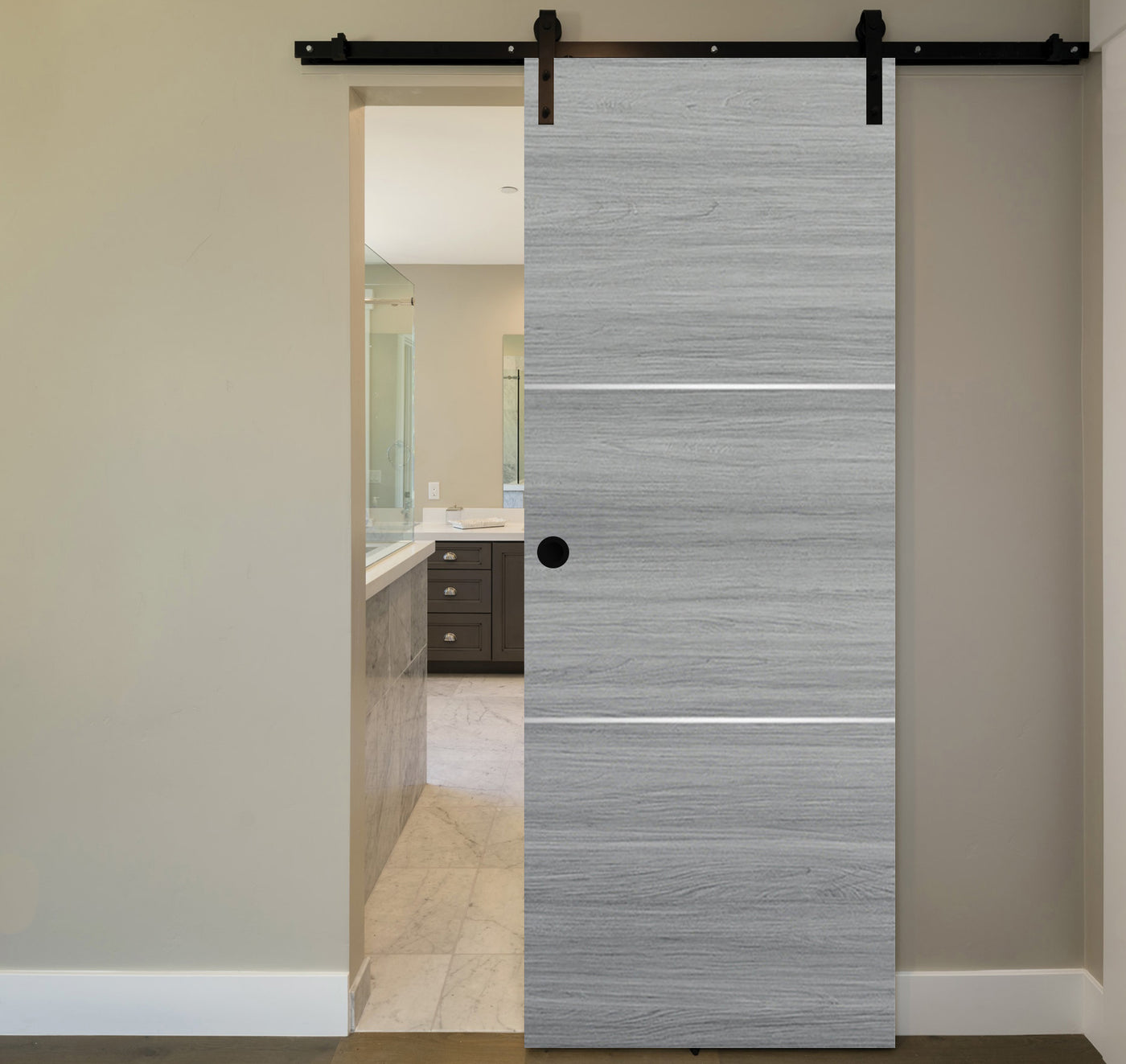Nova 2H Braga Olmo Matrix Laminated Modern Barn Door - Doors and Beyond