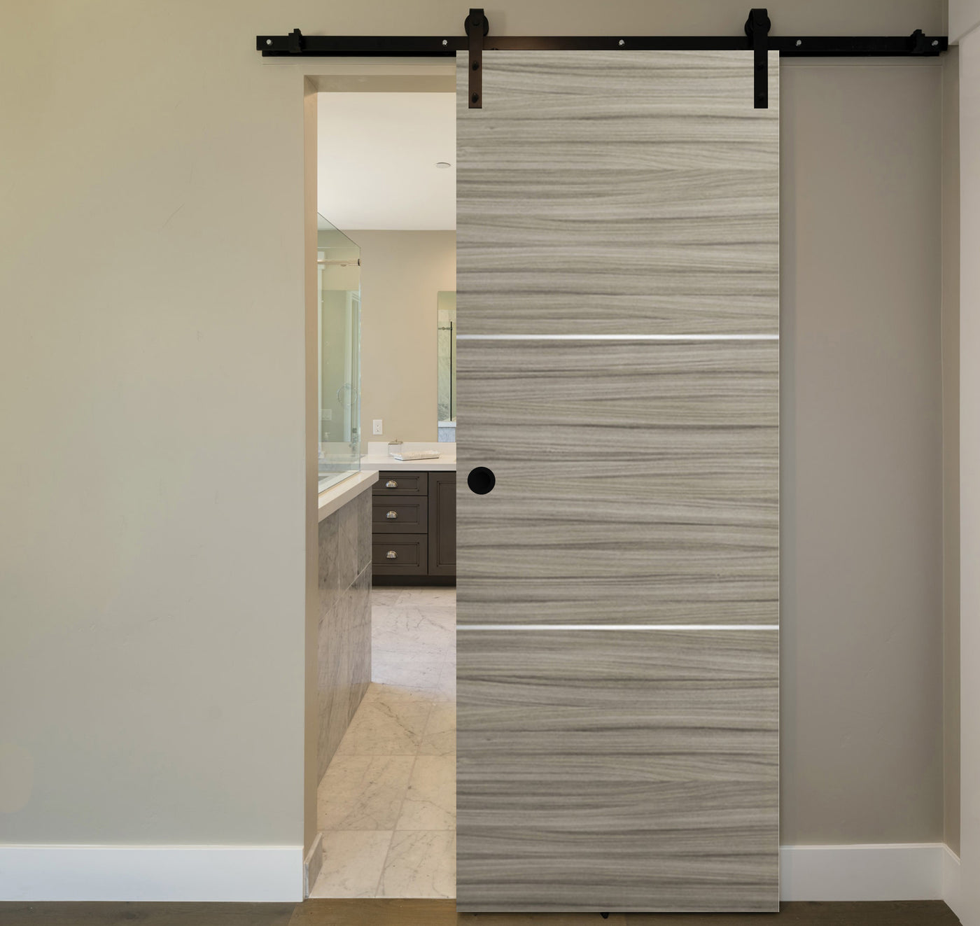 Nova 2H Braga Palissandro Matrix Laminated Modern Barn Door - Doors and Beyond