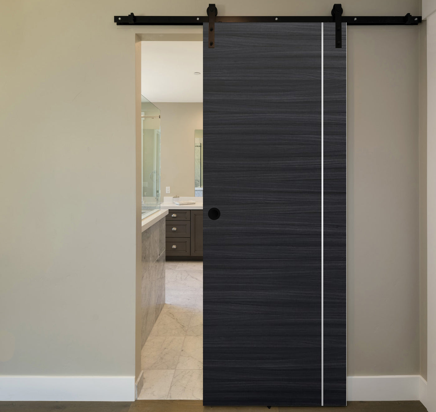 Nova 1VR Braga Blu Matrix Laminated Modern Barn Door - Doors and Beyond